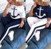 Audday AL077 Women's Short Sleeve T-Shirt Navy Sports Suit Anchor Print Two-Piece Set_ecoleips.com
