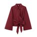 Women's Clothing 2025 Spring New Style Double Collar Poplin Slim Fit Bow Tie Short Shirt_ecoleips.com
