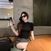 Women's Korean Style Slimming round Neck T-Shirt Sexy Sheer Short Sleeve Stretchy Base Layer Top_ecoleips.com