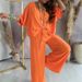 Women's Casual Loose-Leg V-Neck Bat-Sleeve Pants Set_ecoleips.com