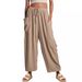 Women's Casual Cotton Linen Pants Pleated Mid Waist Straight Leg Elastic Waist Spring Summer American Style_ecoleips.com