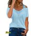 Women's Clothing American Style V Neck Patchwork Short Sleeve Casual Loose T Shirt Lace Top In Stock_ecoleips.com
