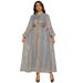 Women's Clothing AB401 embroidery trumpet sleeve pullover elegant long skirt women's dress_ecoleips.com