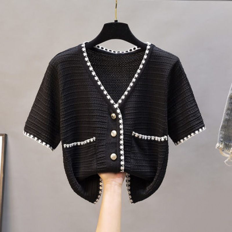 Women’s Clothing Ice Silk Knit Sweater Short Sleeved Cardigan Top For Women, New Style Small Jacket, Short Style Versatile Short Style For Summer_ecoleips.com