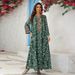 Elegant Green Embroidered Jalabiya Dress For Women – Traditional Middle Eastern Abaya With Long Sleeves, Perfect For Home & Social Gatherings_ecoleips.com