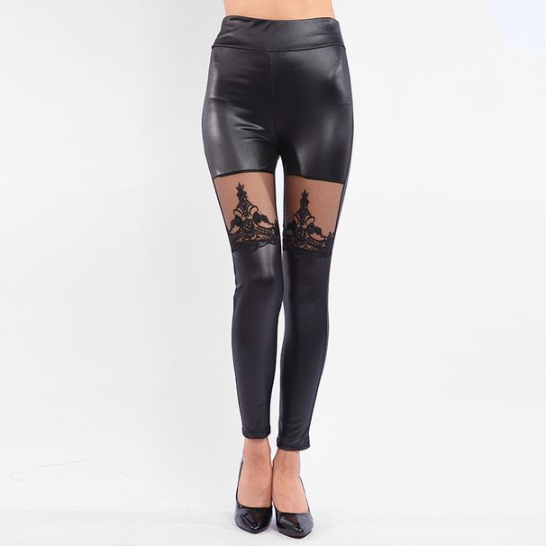 K New Sexy Leather Pants, Women's Lace Embroidered Leather Pants, Patchwork Cropped Pants_ecoleips.com