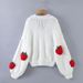 Aria Basics Aria Basics European American Style Lantern Sleeve Knitted Cardigan For Women, 2024 Autumn And Winter, Loose Design, Cute Strawberry_ecoleips.com