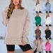Women's Clothing Women's Casual Long Sleeve Sweatshirt Solid Color Crew Neck Pullover Loose Fit Sports Top Fashion_ecoleips.com