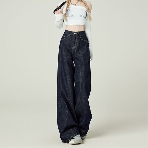 Retro Wide Leg Jeans For Women High Waist Loose Fit Pear Shape Denim Blue Autumn Winter American Style Trousers_ecoleips.com