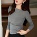 #Selection Of Good Products # One Cinched Waist Pleated Temperament Off Shoulder T-Shirt For Women's Autumn Long Sleeved_ecoleips.com