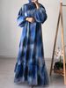 Women's Clothing Casual Fashion Chiffon Round Neck Tie Dye With Belt Long Temperament Elegant Dress_ecoleips.com