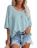 Summer V-neck Bat-sleeved Knitted Sweater Women's Summer Thin Loose Solid Color Short-sleeved T-shirt Top_ecoleips.com