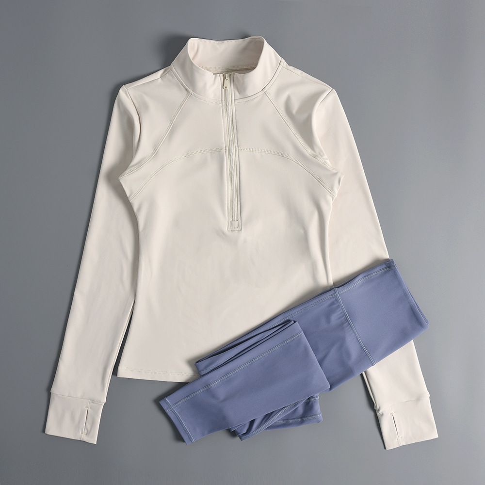Yoga Clothes Women's Half Zip Running Sports Tops Elastic Training Nude Tennis Fitness Clothes Long Sleeved Suit_ecoleips.com