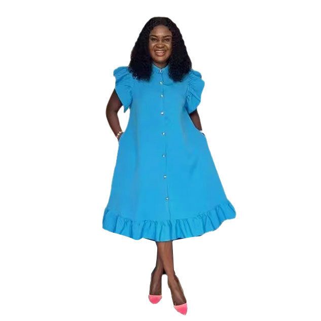 Women's Clothing Solid Color Sleeveless Wood Ear Lace Flying Sleeve Dress_ecoleips.com