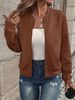 Women's Plaid Long Sleeved Jacket Zipper Round Neck Outerwear Fashion Spring Autumn Lightweight Coats_ecoleips.com