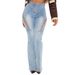 Women's Clothing Sexy High Waist Ripped Elastic Eyelet Straps Hollow Denim Flared Pants_ecoleips.com