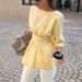 Women's Romantic Backless Tie Waist Loose Shirt Top Spring/Summer European American French Style_ecoleips.com