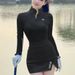 Spring New Golf Women's Clothing: White Long-sleeve T-shirt With Stand-up Collar, Sports Anti-exposure Short Skirt Set_ecoleips.com