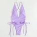 Women's Clothing Solid Color Lace V Neck Bikini New High Waist Triangle Beach Hot Spring One Piece Swimsuit_ecoleips.com