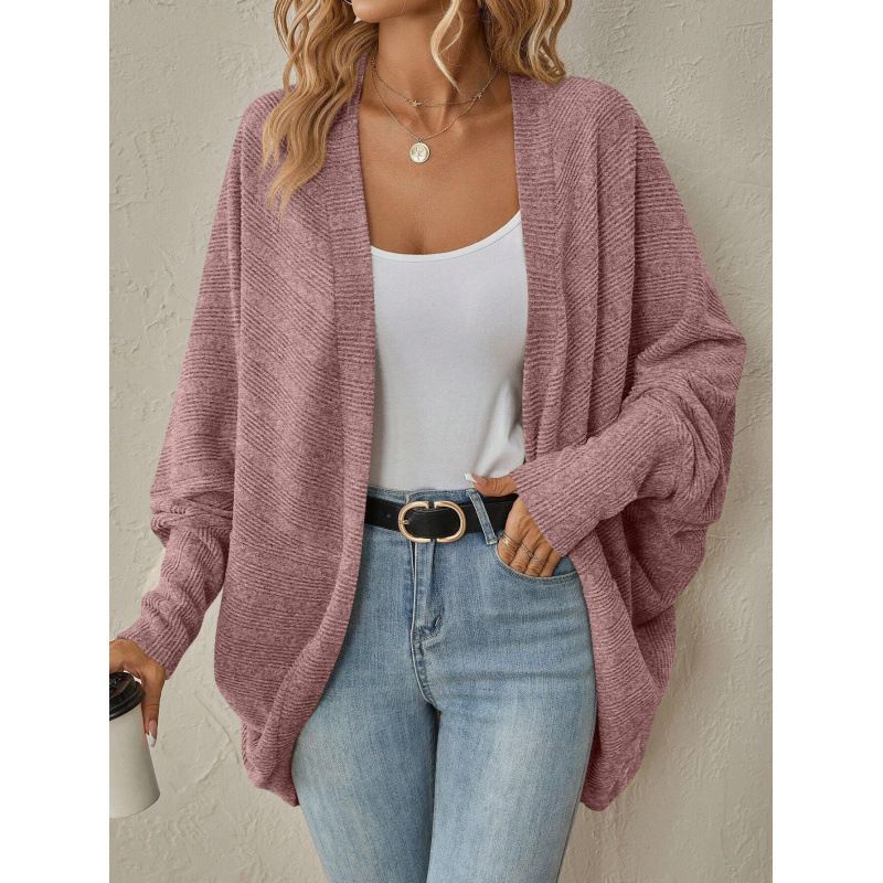 Women's Long Sleeve V-Neck Cardigan - Lightweight Polyester Blend, Open Front Drape, Solid Color Versatility_ecoleips.com