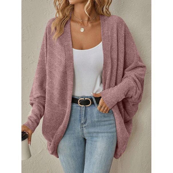 Women's Long Sleeve V-Neck Cardigan - Lightweight Polyester Blend, Open Front Drape, Solid Color Versatility_ecoleips.com