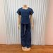 Women's Style Denim Set Round Neck Short Sleeve Top With Tie Waist Loose Straight Leg Trousers_ecoleips.com