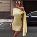 Women's Clothing Women's Slim Hip Body Dress European American Style Casual Fashion Summer Sleeveless One Shoulder Tie Up_ecoleips.com