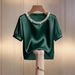 European And American Cross-border Foreign Trade New French-style Satin Pearl Collar Short-sleeve T-shirt For Women,_ecoleips.com