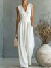 Elegant V Neck Women's Jumpsuit Waist Cinching Spring Summer New_ecoleips.com