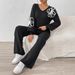 Women's Autumn Winter Casual Outfit Floral Embroidery Ribbon V-Neck Sweater Straight Pants Two-Piece Set_ecoleips.com