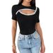 European And American Cross-border 2026 Summer New Solid Color Decorative Appliqué Round Neck Short-sleeve_ecoleips.com
