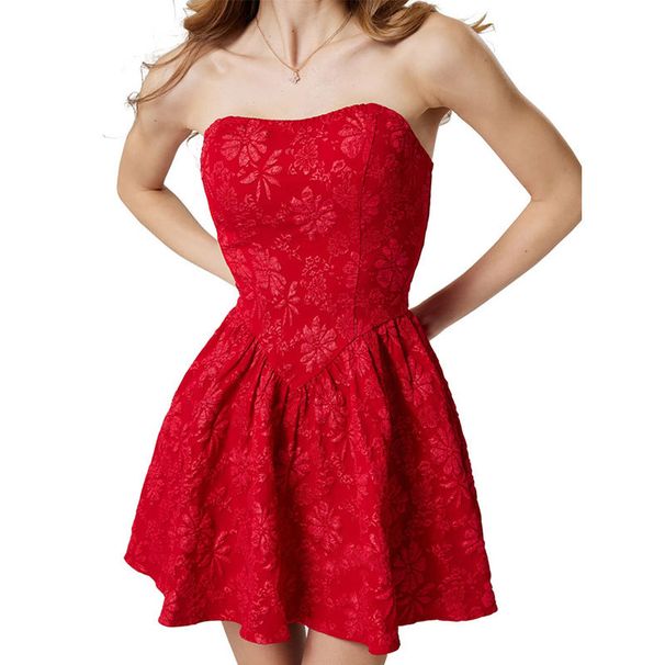 Women's Sexy Off-Shoulder Waist-Cinching Puff Print Dress Socialite_ecoleips.com
