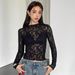 European And American Cross-border Ins 2026 New Women's Small Stand-up Collar Transparent Lace Tight-fitting_ecoleips.com