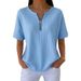 Women's Summer Waffle T Shirts Half Zip Short Sleeved Commuter Tops Casual Fashion Ladies' Clothing_ecoleips.com