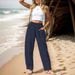 Suitable For All Seasons Clothing 2024 Women's Cotton Linen Casual Vacation Style Elastic Waist Banana Cargo Pants_ecoleips.com
