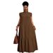 Women's plus Size Loose Fit Dress European American Summer New Style Solid Color Ruffle Sleeve_ecoleips.com