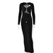 Women's Clothing Summer Round Neck Long Sleeved Dress Sexy Fashion Slim Hollow Solid Color Long Skirt_ecoleips.com