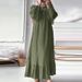 2025 Muslim Women's Long Robe Spring And Autumn New Fashion Puff Sleeve Vintage Pocket Hem Ruffle Dress_ecoleips.com