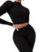 Black Spring Women's Fashion Set With High-Waisted Slim Fit And Pure Color Two-Piece Design_ecoleips.com