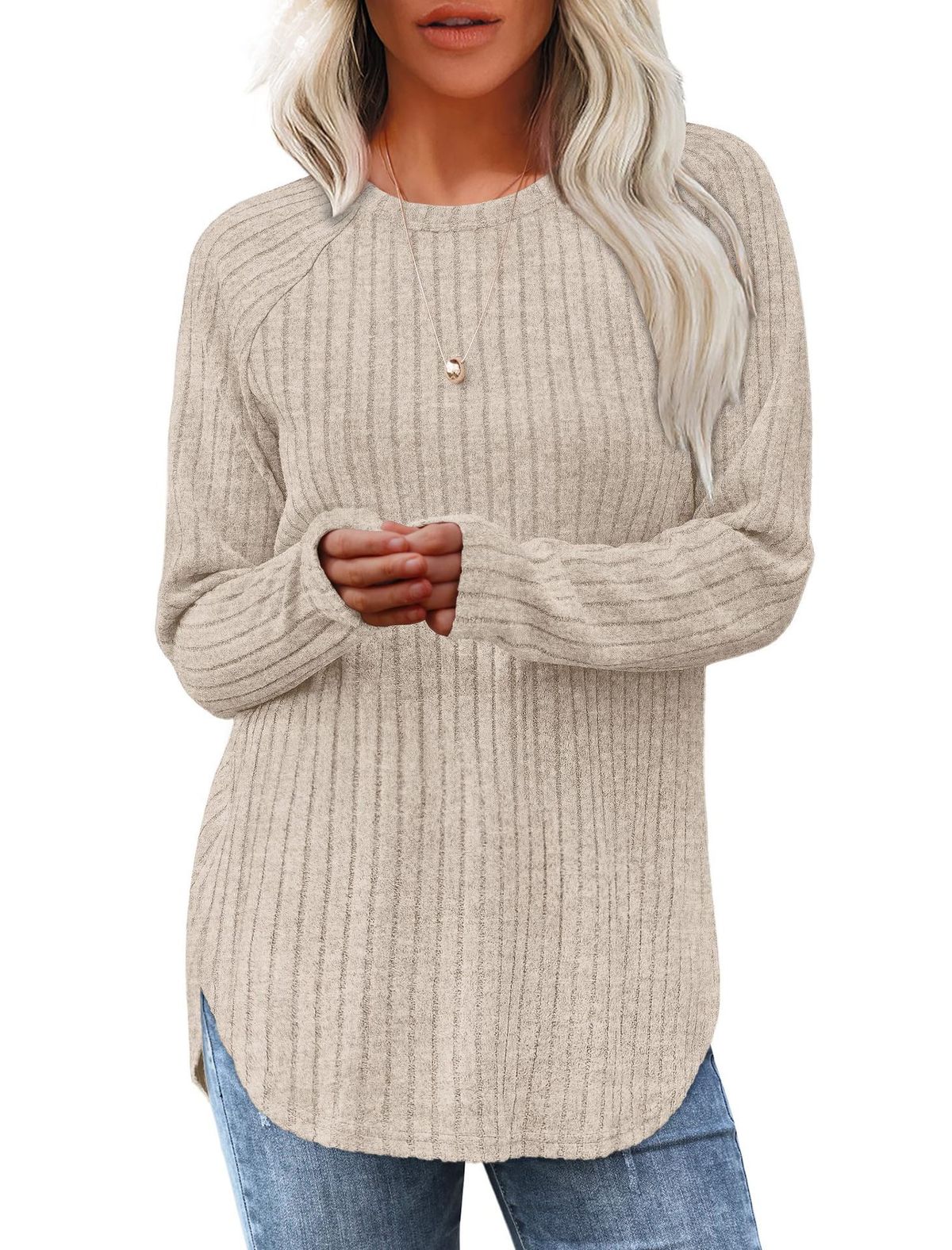 Women's Autumn Casual Patchwork Round-Neck Long-Sleeved Solid-Color Striped Sweatshirt_ecoleips.com