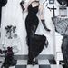 CF25039 Gothic Dark Flocked Halter Neck Slim Fit Long Dress Studded Slit Fishtail Spaghetti Strap New Summer Women's Clothing_ecoleips.com