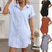 Summer New Arrival Women's Short Sleeve Striped Cotton Linen Dress Mid Length Shirt Fashionable Casual Maxi Dress For Spring Autumn_ecoleips.com