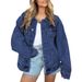 Women's Long Sleeve Denim Jacket Oversized Button Fashion Coat Spring Outerwear For Ladies_ecoleips.com