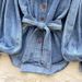 Women's Clothing Retro Mature Strap Waist Stand Collar Lantern Sleeve Denim Shirt Sense Versatile Slimming Women's Tops_ecoleips.com