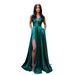 Sexy V-Neck Satin Slip Dress – Elegant Evening Gown With High Waist & Side Slit (S-XL, Polyester, Deep V-Cut, A-Line, Party & Cocktail Dress)_ecoleips.com