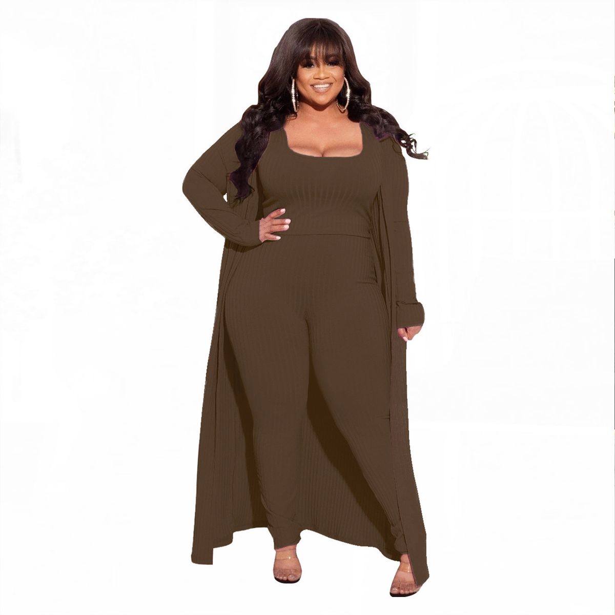 High Elastic Piercing Three Piece Set for Women Large Size Autumn Winter Fashion Sexy Temperament Clothing Set_ecoleips.com