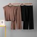 Women's Clothing Knitted Casual Suit Sleeveless Vest Sweater Wide Leg Pants Two Piece Suit_ecoleips.com