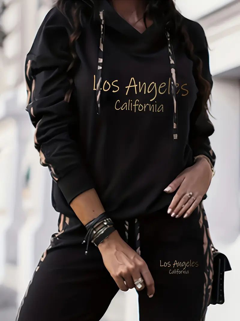 Women's Fashion Hooded Set Letter Print Long Sleeved European American Style_ecoleips.com