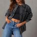 Women's Oversized Boyfriend Denim Jacket Button Down Long Sleeve Two Piece Casual Outerwear_ecoleips.com