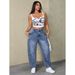 Women's Summer Loose Straight Leg Wide Leg Jeans Washed Denim New Style_ecoleips.com